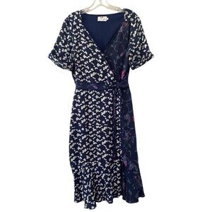 Tanya Taylor Luisa Mixed Print Silk Wrap Dress